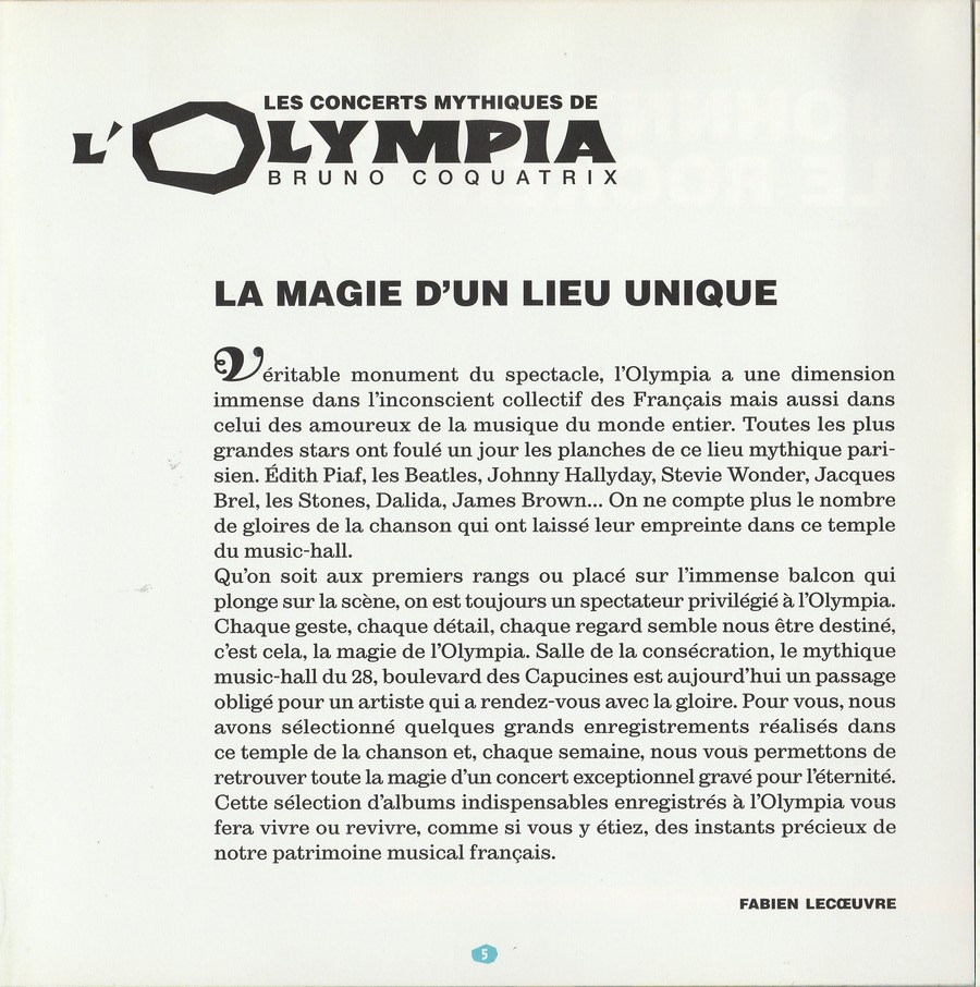 LES CONCERTS MYTHIQUES DE L'OLYMPIA ( LIVRE-CD )( FEVRIER 1964 ) 0690
