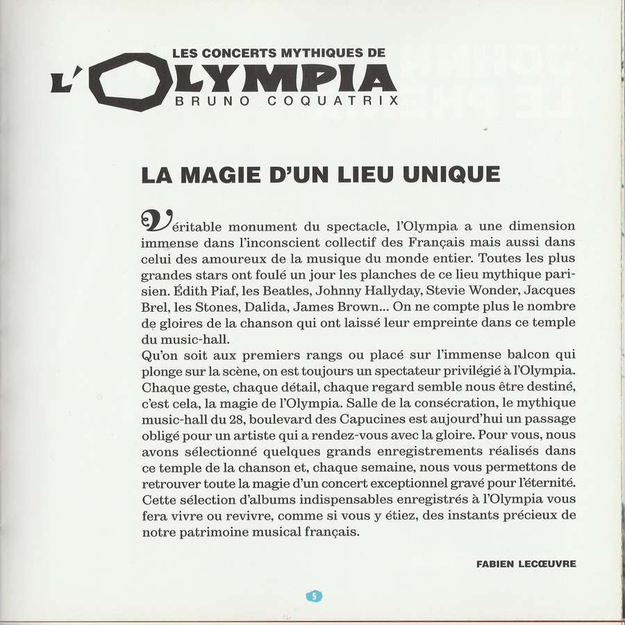 LES CONCERTS MYTHIQUES DE L'OLYMPIA ( LIVRE-CD )( JUILLET 2000 ) 0749