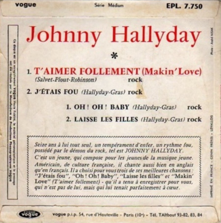 T’aimer follement ( EP 45 TOURS )( TOUTES LES EDITIONS )( 1960 - 2019 ) 1960_071