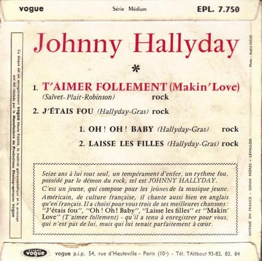 T’aimer follement ( EP 45 TOURS )( TOUTES LES EDITIONS )( 1960 - 2019 ) 1960_083