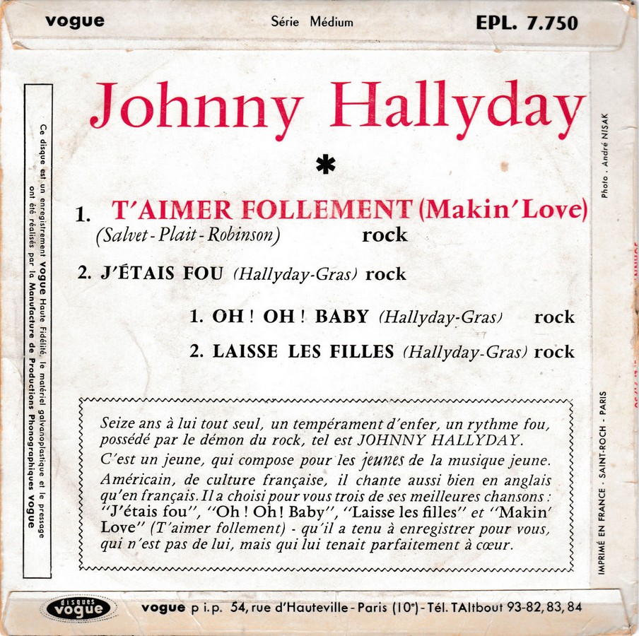 T’aimer follement ( EP 45 TOURS )( TOUTES LES EDITIONS )( 1960 - 2019 ) 1960_088