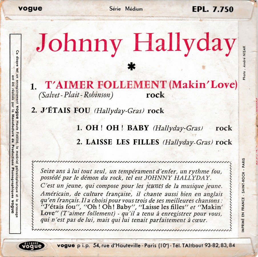 t aimer follement - T’aimer follement ( EP 45 TOURS )( TOUTES LES EDITIONS )( 1960 - 2019 ) 1960_088