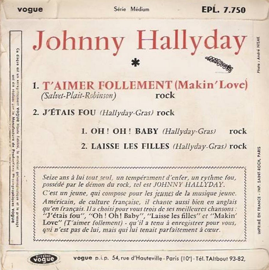 T’aimer follement ( EP 45 TOURS )( TOUTES LES EDITIONS )( 1960 - 2019 ) 1960_092
