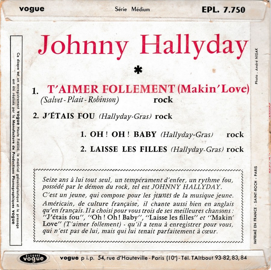 T’aimer follement ( EP 45 TOURS )( TOUTES LES EDITIONS )( 1960 - 2019 ) 1960_100