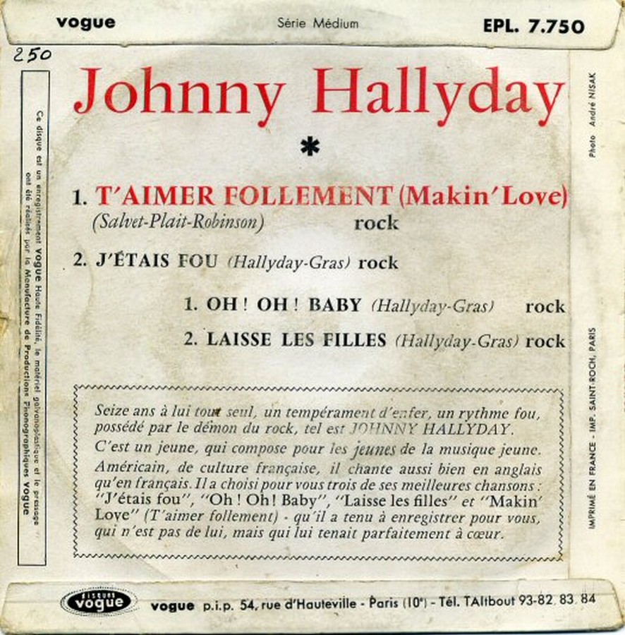 T’aimer follement ( EP 45 TOURS )( TOUTES LES EDITIONS )( 1960 - 2019 ) 1960_104
