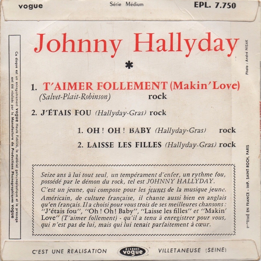 T’aimer follement ( EP 45 TOURS )( TOUTES LES EDITIONS )( 1960 - 2019 ) 1960_120