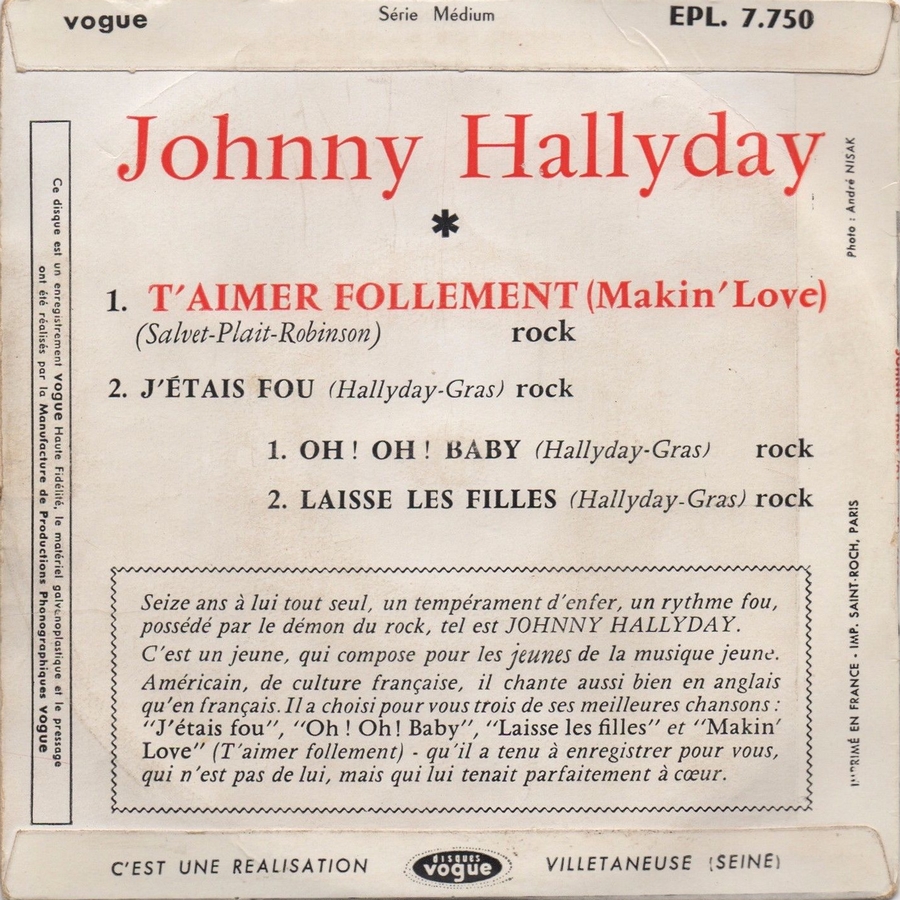 t aimer follement - T’aimer follement ( EP 45 TOURS )( TOUTES LES EDITIONS )( 1960 - 2019 ) 1960_120