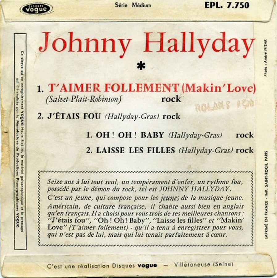 T’aimer follement ( EP 45 TOURS )( TOUTES LES EDITIONS )( 1960 - 2019 ) 1960_136