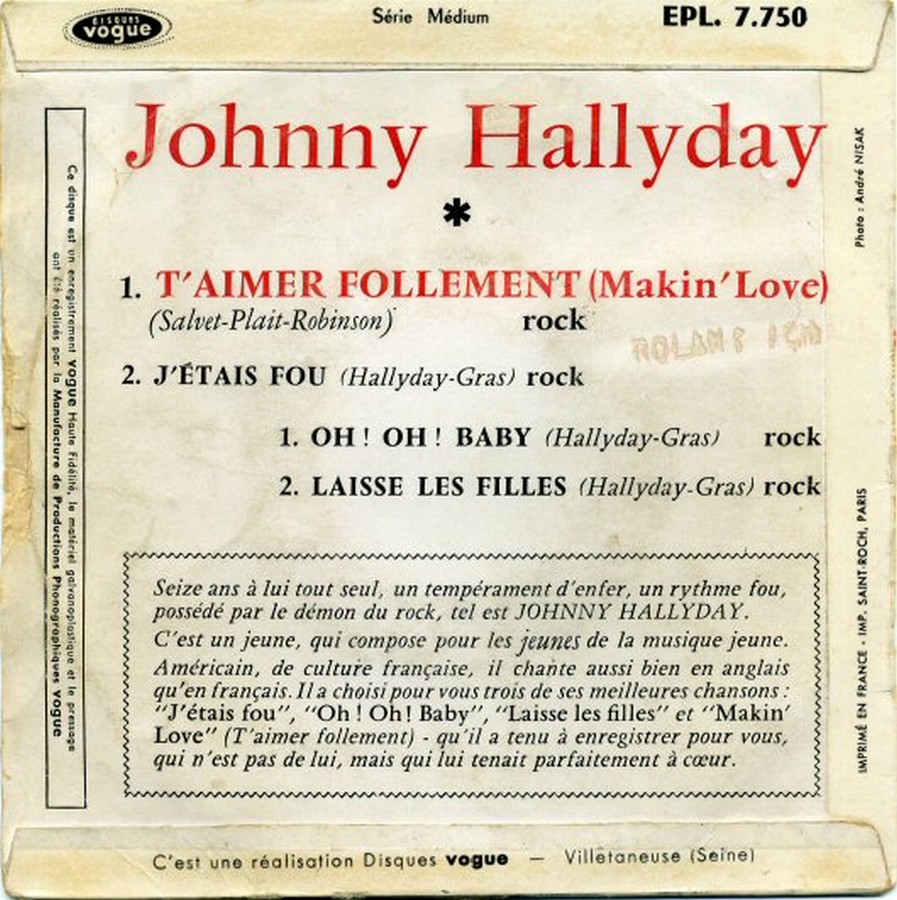 t aimer follement - T’aimer follement ( EP 45 TOURS )( TOUTES LES EDITIONS )( 1960 - 2019 ) 1960_136