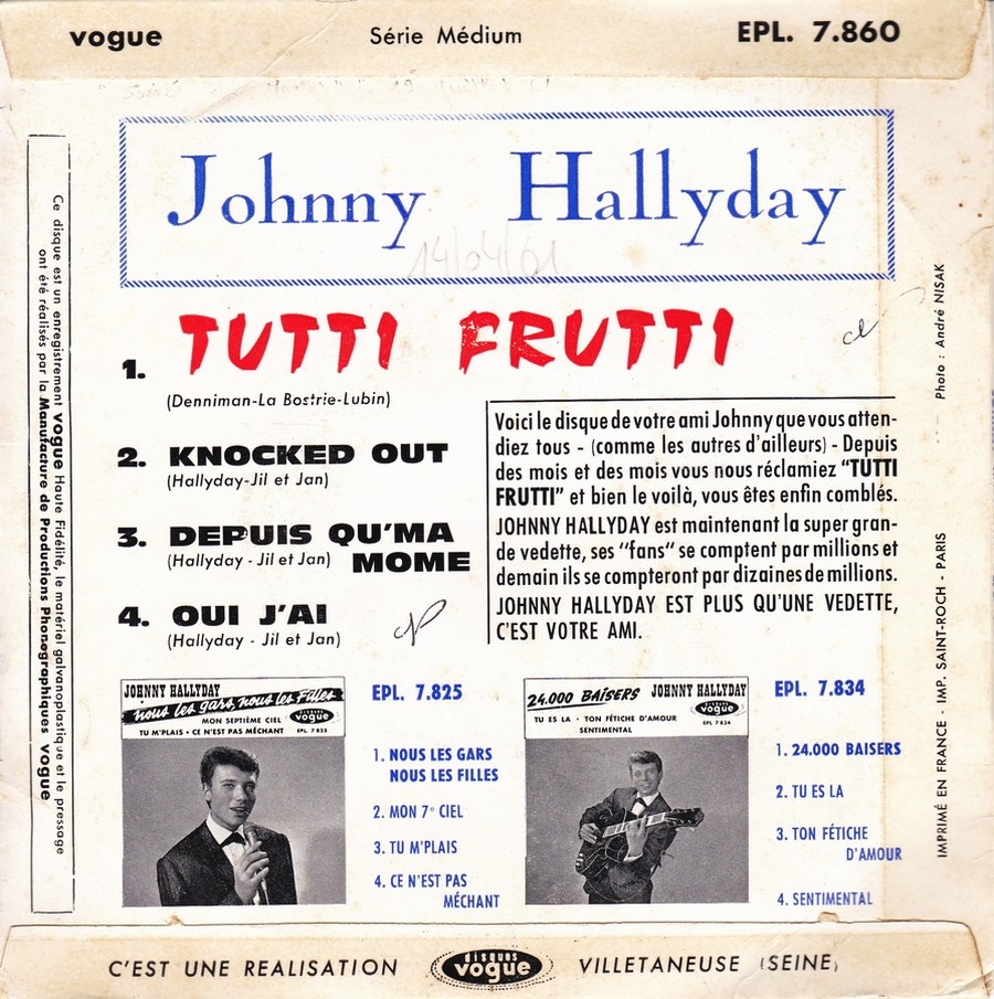 Tutti Frutti ( EP 45 TOURS )( TOUTES LES EDITIONS )( 1961 - 2019 ) 1961_246