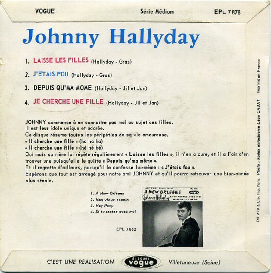 Johnny Hallyday chante les filles ( EP 45 TOURS )( TOUTES LES EDITIONS )( 1961 - 1961_303