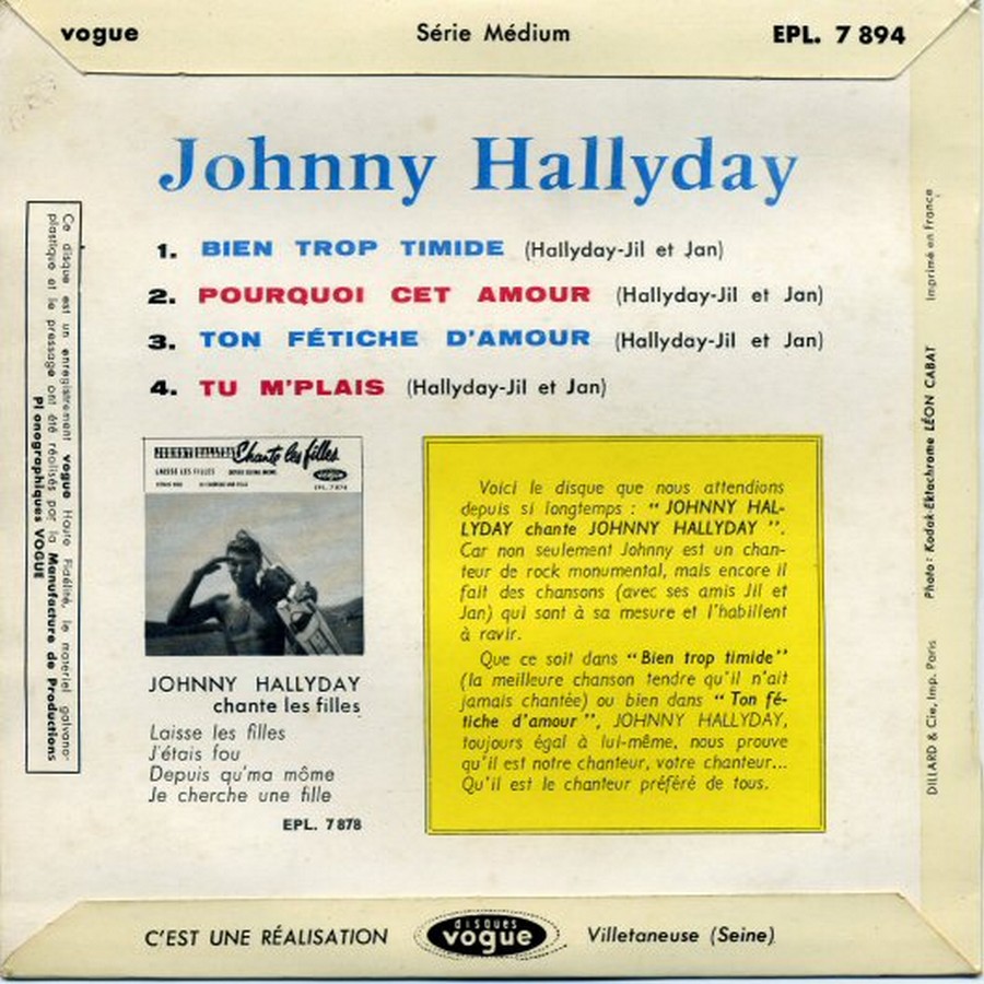 Johnny Hallyday chante Johnny Hallyday ( EP 45 TOURS )( TOUTES LES EDITIONS )( 1 1961_324