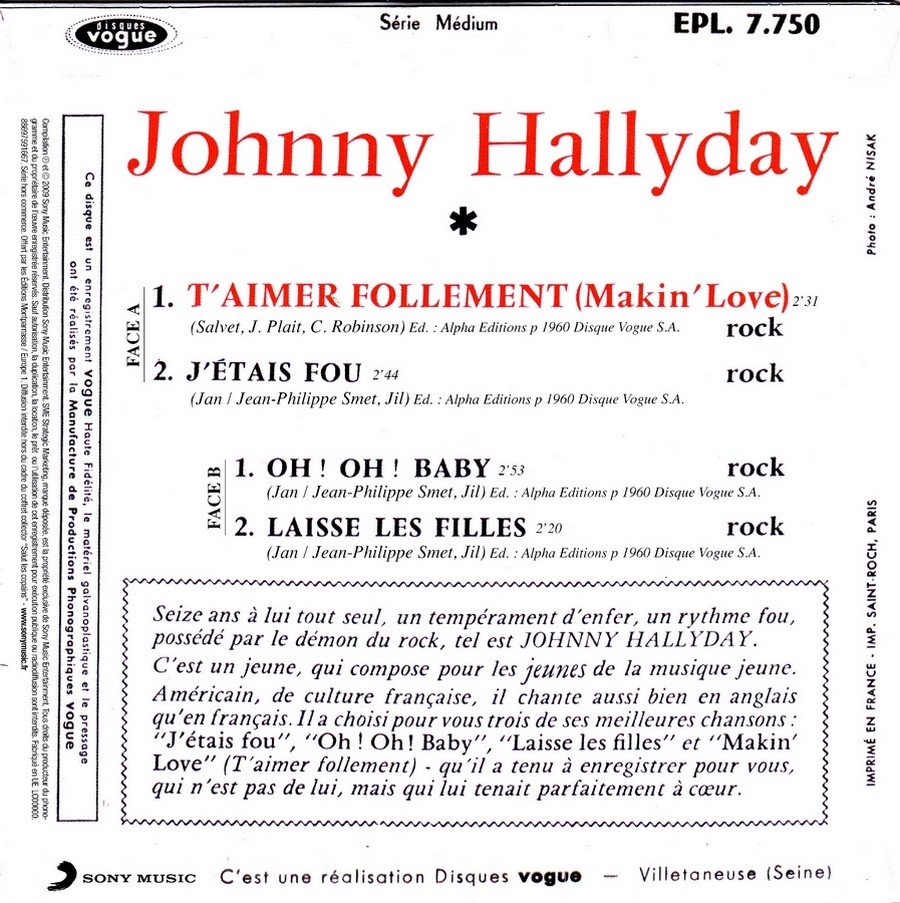 T’aimer follement ( EP 45 TOURS )( TOUTES LES EDITIONS )( 1960 - 2019 ) 2009_t17