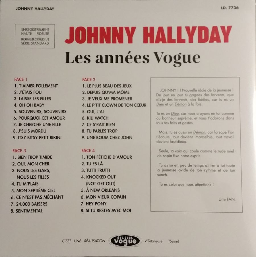 JOHNNY HALLYDAY - LES ANNEES VOGUE ( DOUBLE LP COULEUR )( NOUVEAUTE )( 2021 ) 20201063