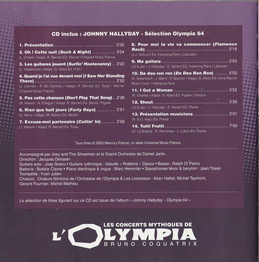 LES CONCERTS MYTHIQUES DE L'OLYMPIA ( LIVRE-CD )( FEVRIER 1964 ) 2919