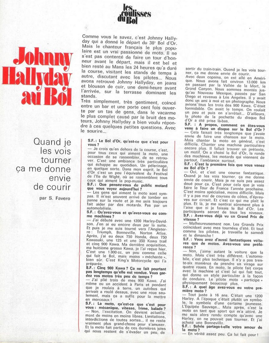 LES PLUS GRANDS EVENEMENTS DE JOHNNY 'LE BOL D’OR, LE MANS' ( 1974 ) Sans4537