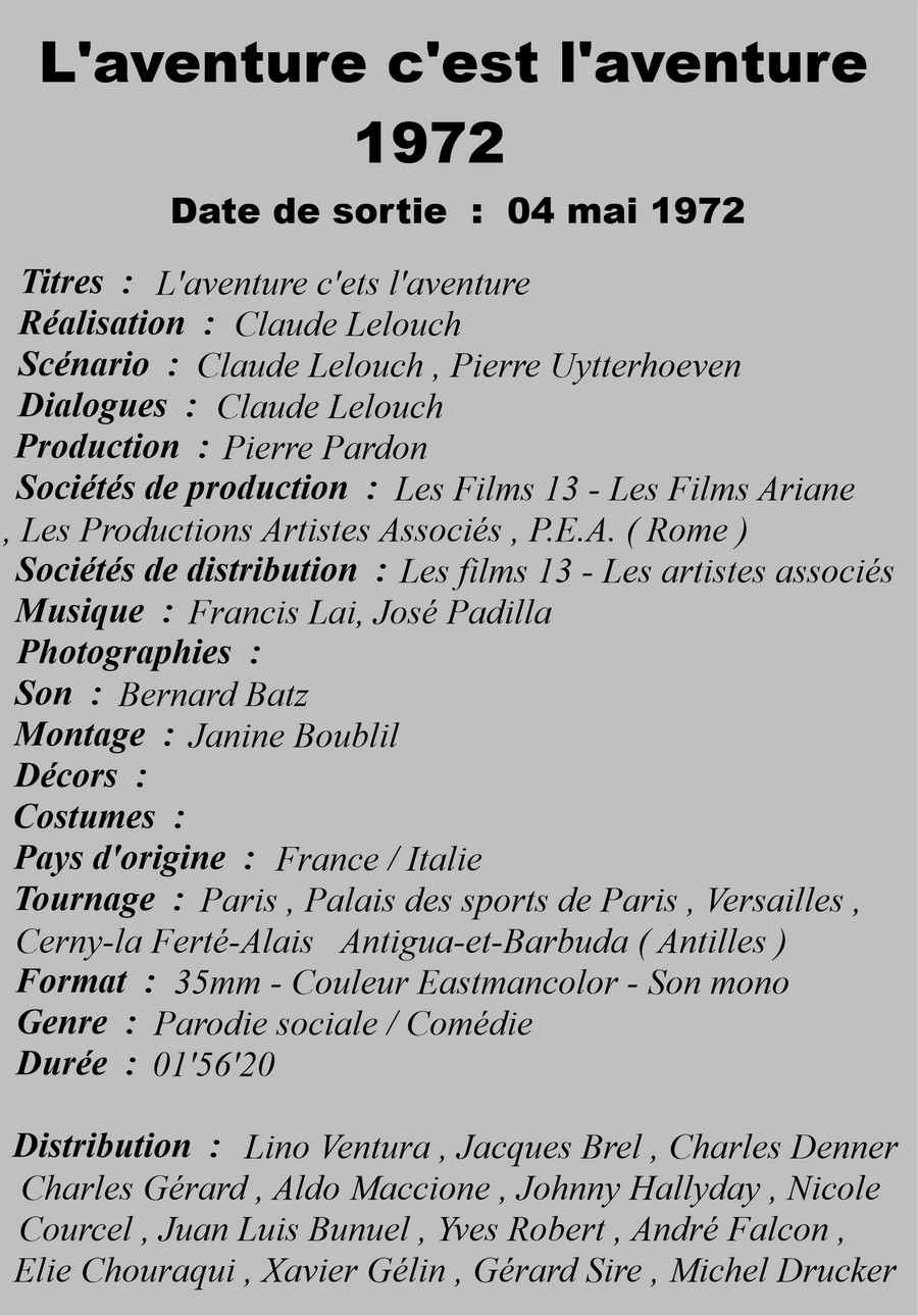 LES FILMS DE JOHNNY ' L'AVENTURE C'EST L'AVENTURE' 1972 Setli350