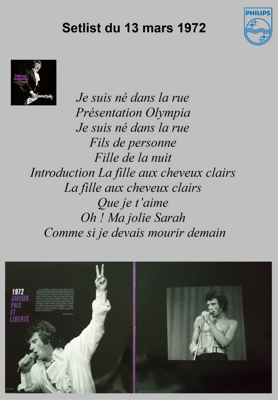 LES CONCERTS DE JOHNNY 'OLYMPIA DE PARIS' 1972 Setlis33