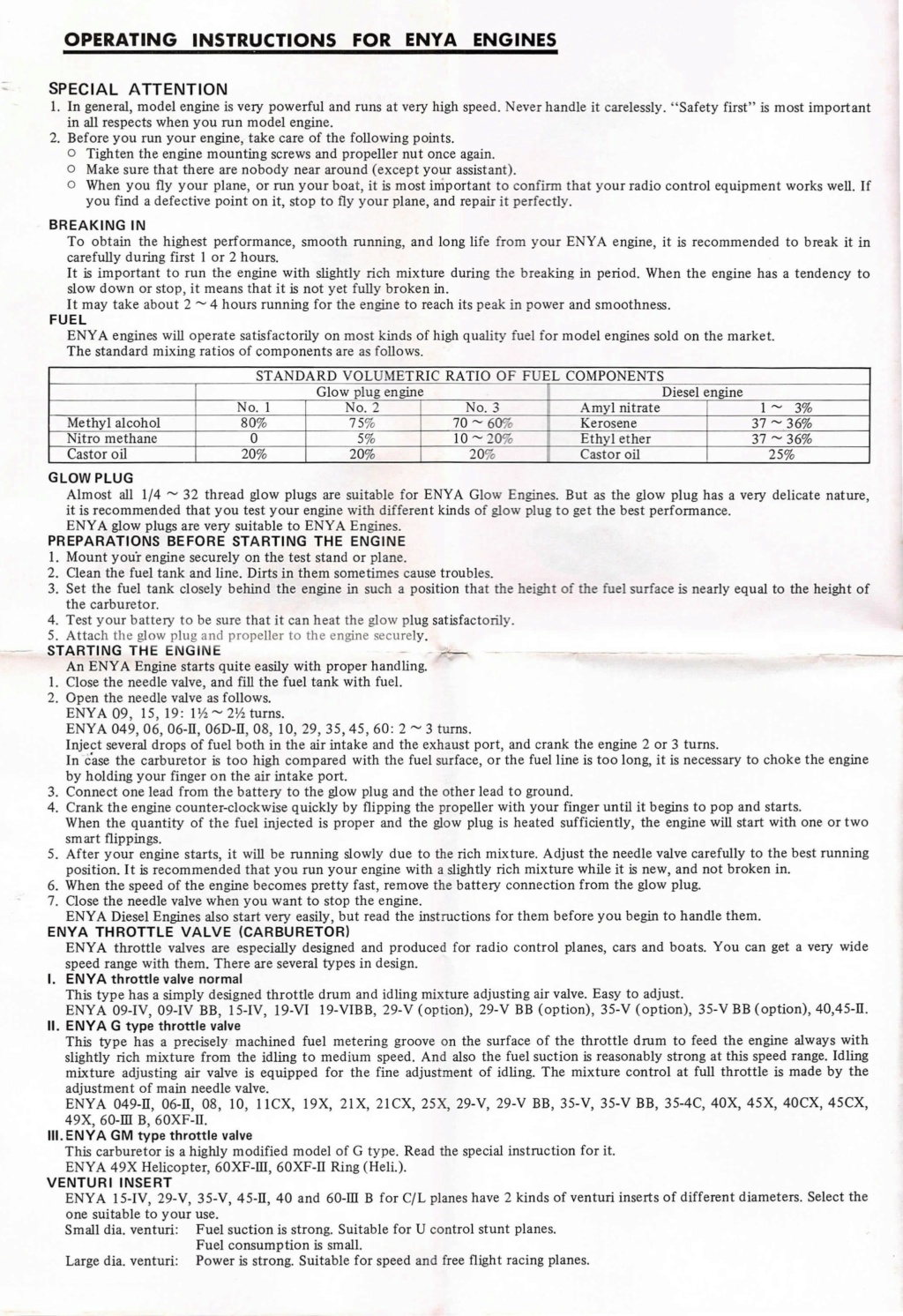 Operating Instructions for Enya engines Genera10