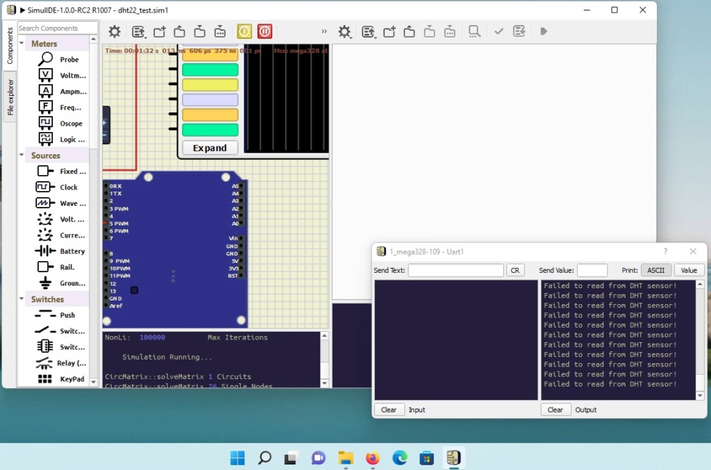 SimulIDE_1.0.0-RC2_Win64: Example Arduino_DHT22 - Failed to Read Win1110