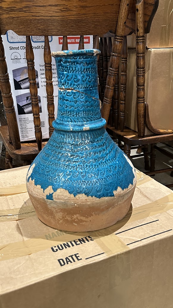 Two turquoise glazed pieces of pottery, possibly East Asian? Blue_t10