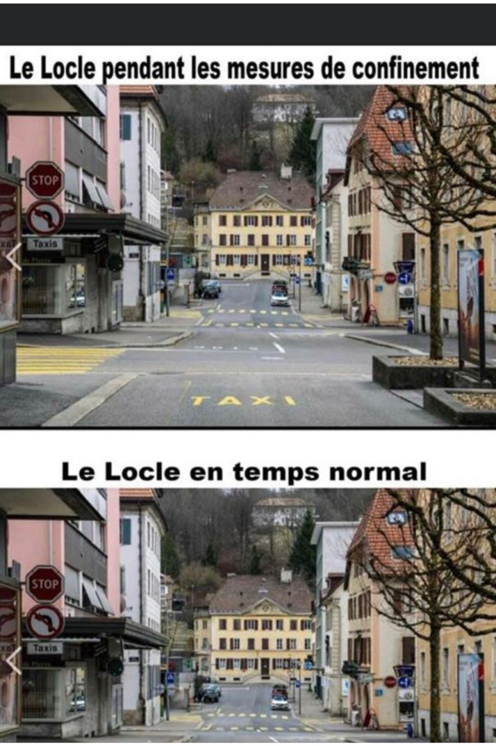 Saisissant !  Le Locle en Suisse avant et pendant le confinement .  670ab510