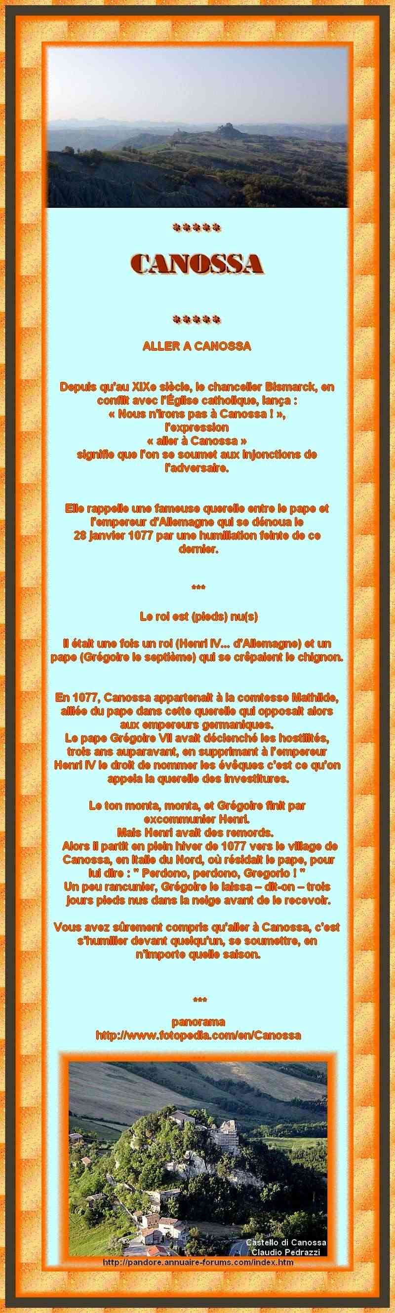 ALLER A CANOSSA - DISPUTE ENTRE  HENRI IV (ALLEMAGNE) et LE PAPE GREGOIRE 7 A214