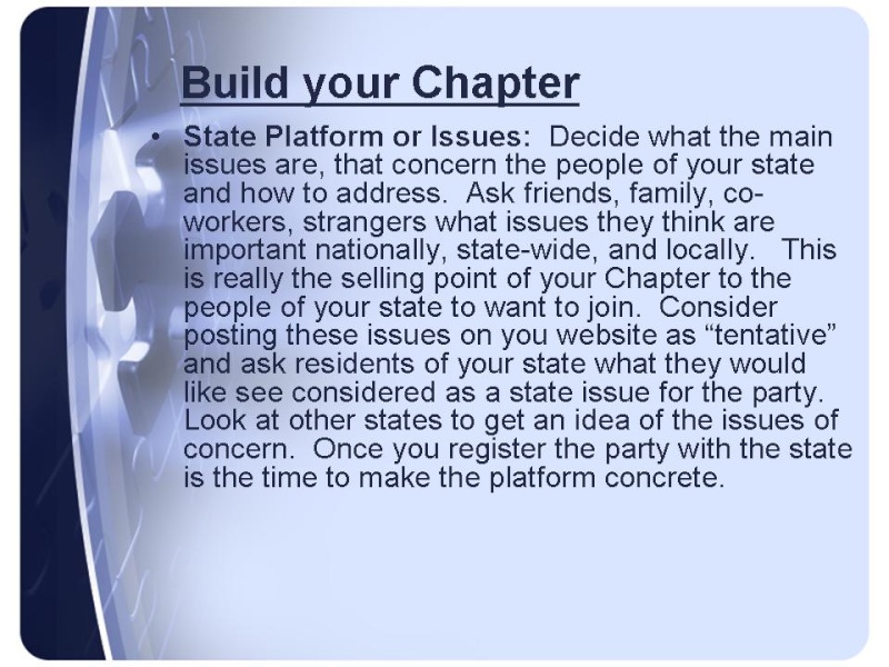 Whig Guidelines for New Chapters Slide712