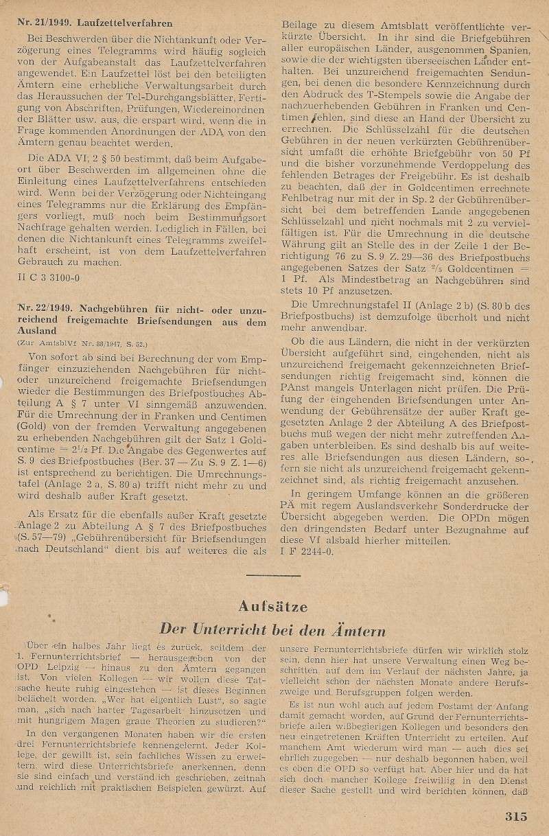 Post - Amtsblätter DDR - Jahrgang 1949 31511