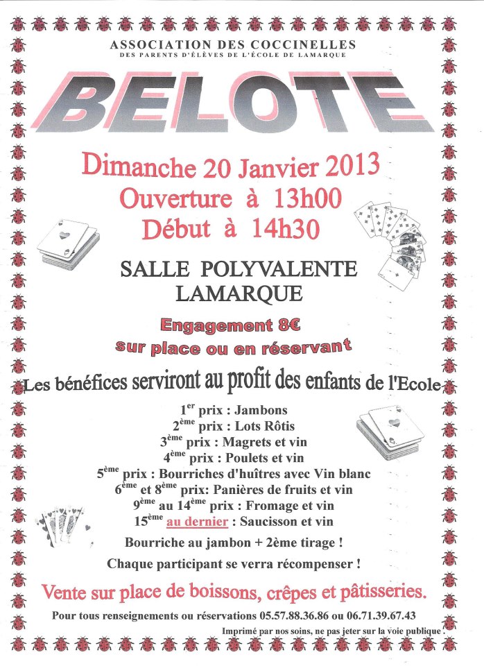 Belote Association des Coccinelles le 20 Janvier 2013 a Lamarque 42326110