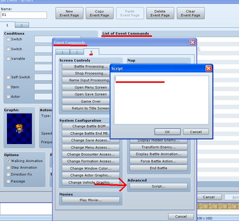 Comment insérer des scripts sous RmvxA T710