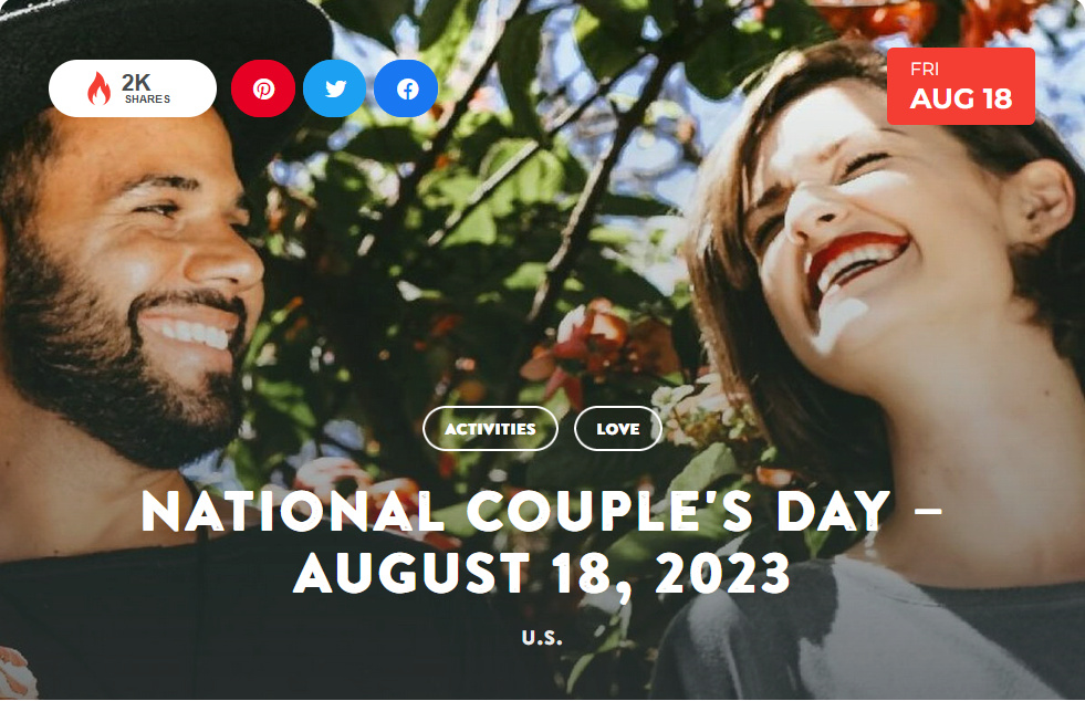 National Today Friday August 18 * National Couple's Day * Aug_1810