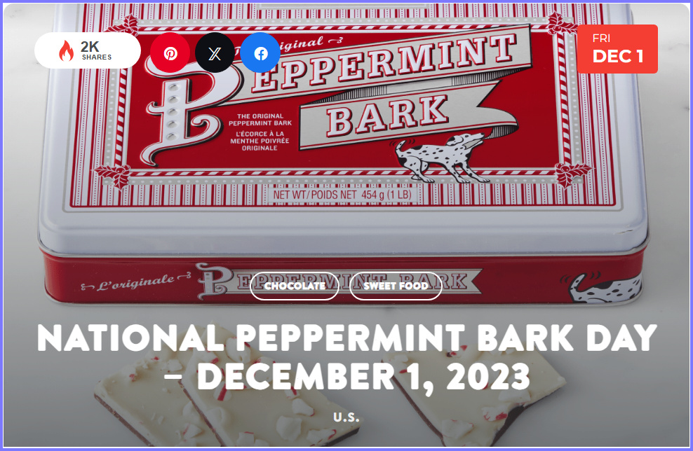 National Today Friday December 1 2023 * National Peppermint Bark Day * Dec_110
