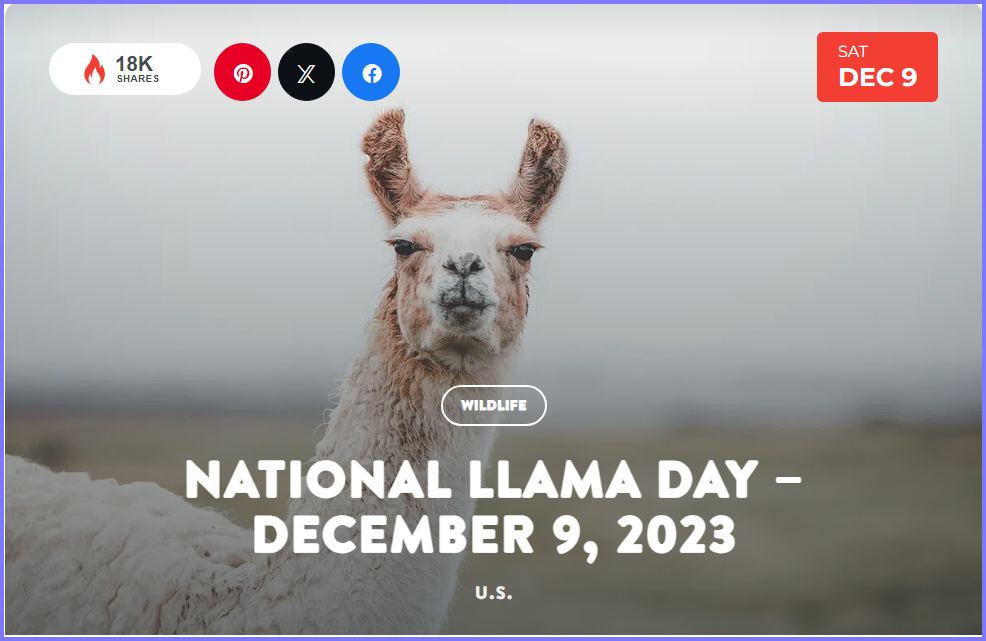National Today Saturday December 9 2023 * National Llama Day * Dec_910