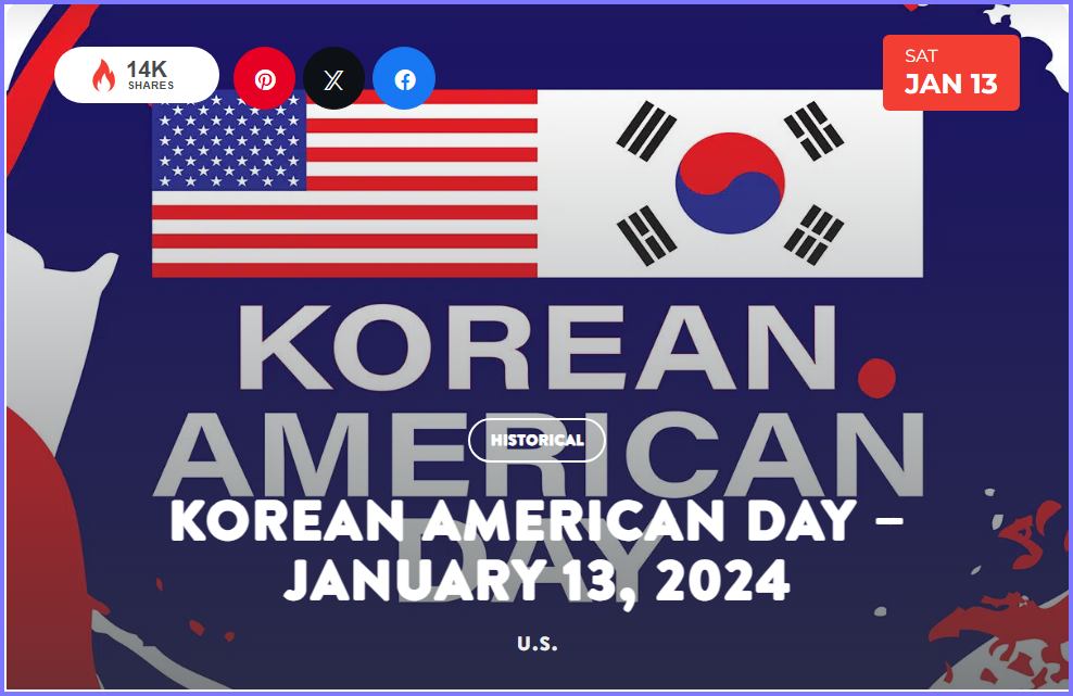 National Today January 13 2024 * Korean American Day * Jan_1310