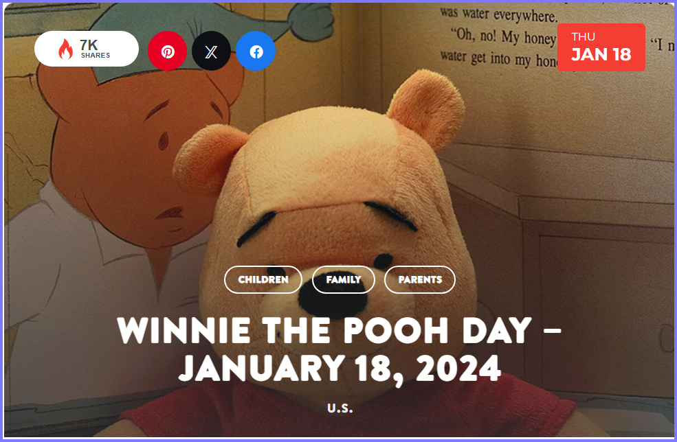 National Today * Winnie the Pooh Day – January 18, 2024  * Jan_1810