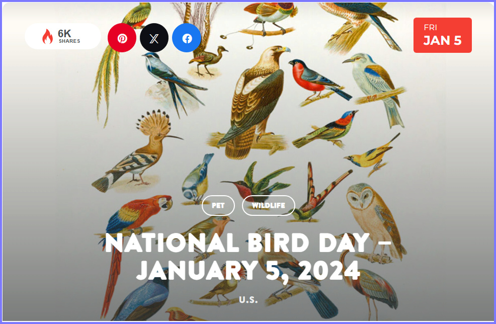 National Today January 5 2024 * National Bird Day  * Jan_510