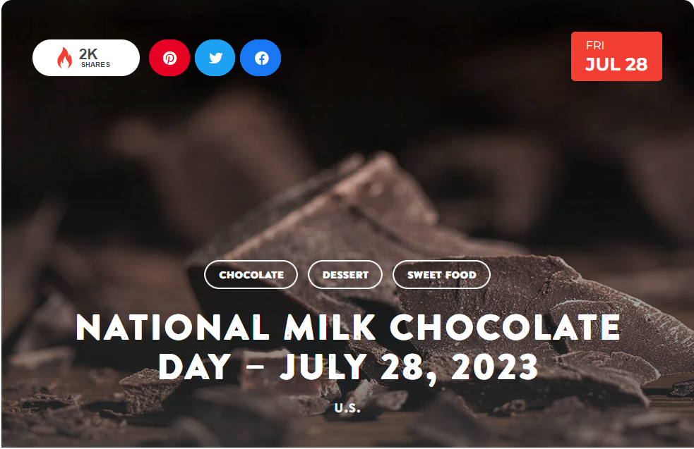 NATIONAL TODAY Friday JULY 28 National Milk Chocolate Day July_210