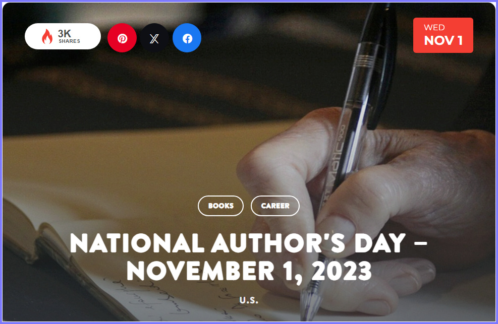 National Today Wednesday November 1 2023 * National Author's Day * Nov_110