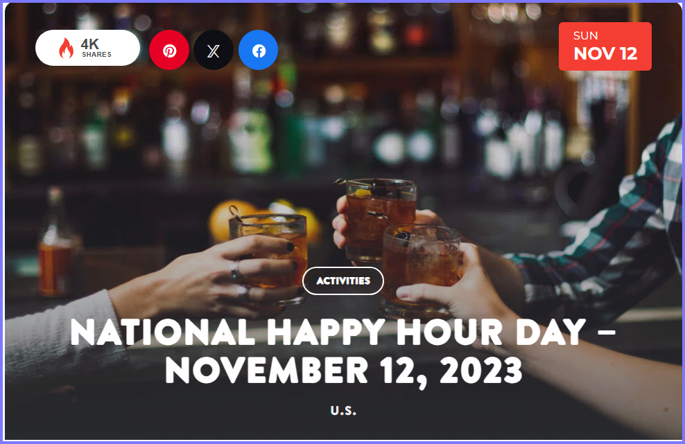 National Today Sunday November 12 2023 *National Happy Hour Day* Nov_1210