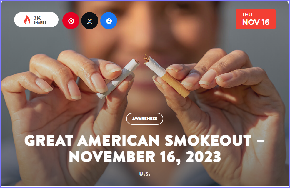 National Today Thursday November 16 2023 *Great American Smokeout* Nov_1610