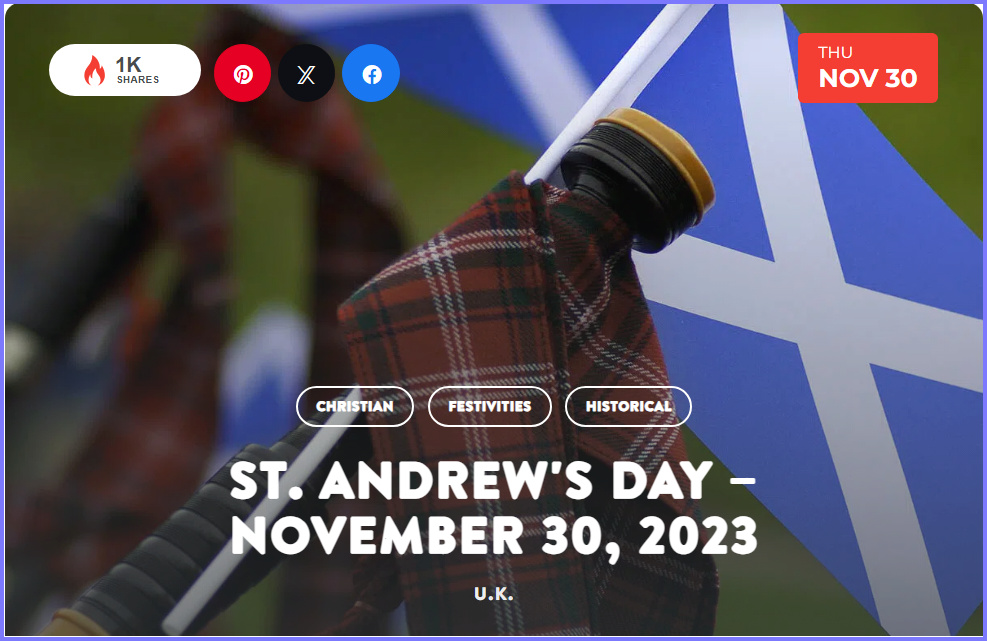 National Today Thursday November 30 2023 * St. Andrew's Day * Nov_3010