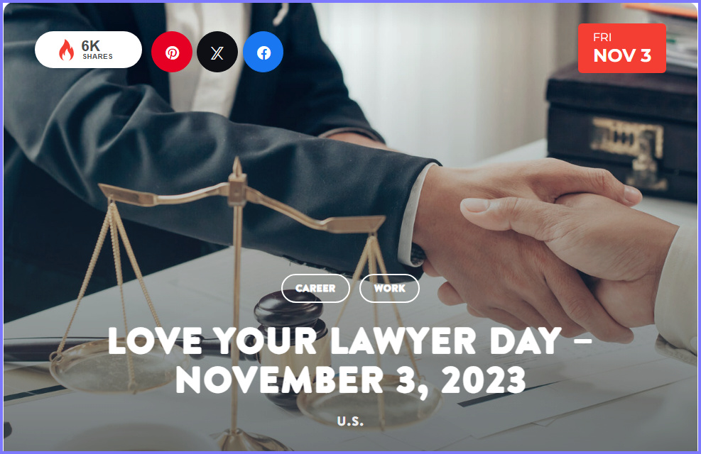 National Today Wednesday November 3 2023 * Love Your Lawyer Day * Nov_310