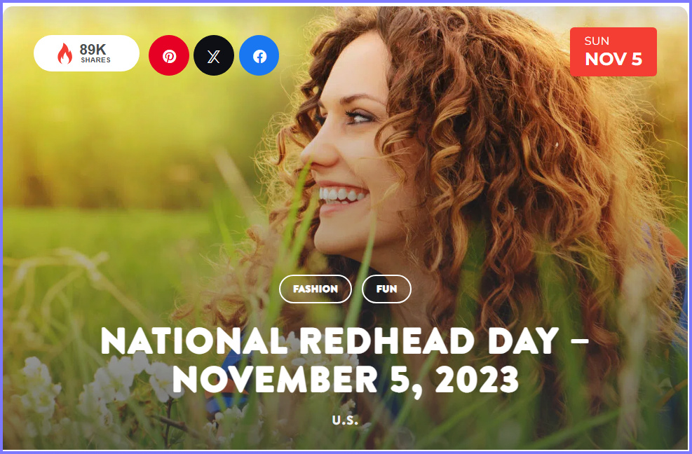 LoveYourRedHairDay - National Today Wednesday November 5 2023 *National Redhead Day * Nov_510