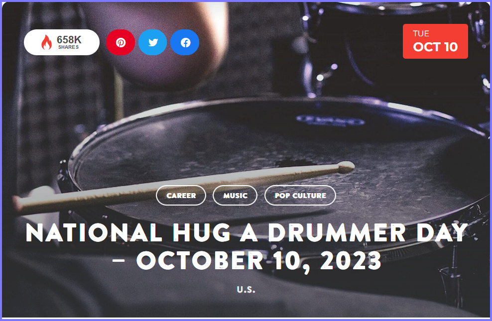 National Today Tuesday October 10 * National Hug a Drummer Day * Oct_1010