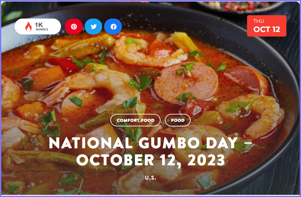 National Today Thursday October 12 * National Gumbo Day * Oct_1210