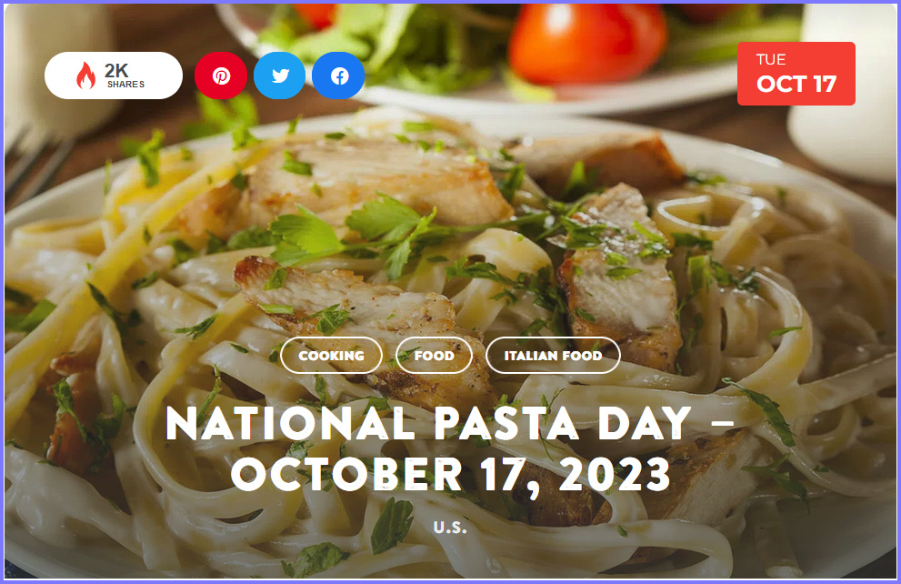 National Today Tuesday October 17 * National Pasta Day * Oct_1710