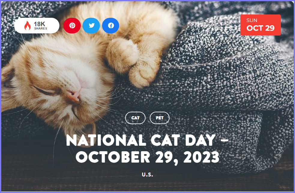National Today Wednesday October 29 2023 * National Cat Day * Oct_2910