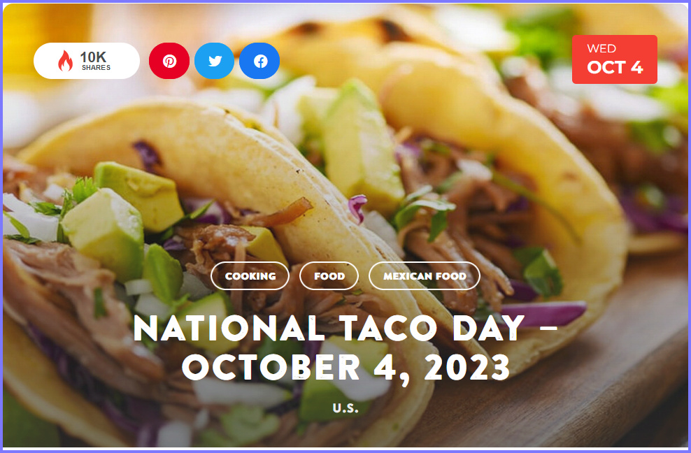 National Today Wednesday October 4 * National Taco Day * Oct_410