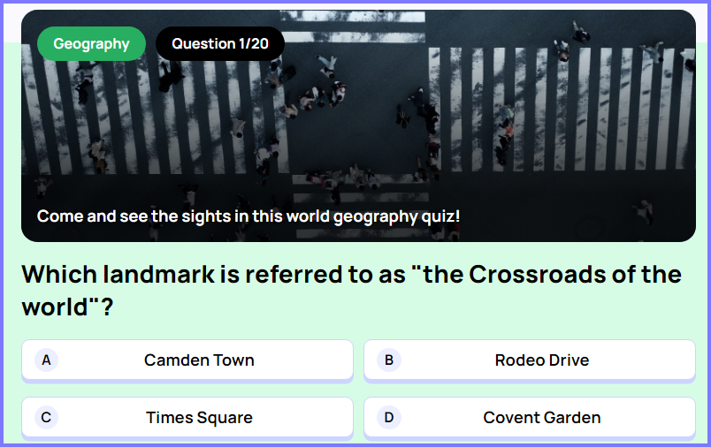 WIZE TRIVIA QUIZ * Which landmark is referred to as "the Crossroads of the world"? * Scree186